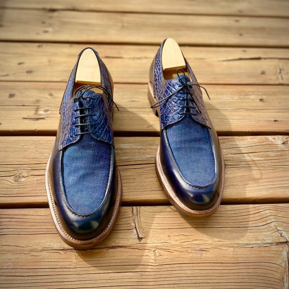 Maison Koly X Bonafe Solinta Derby Crocodile Denim Museum navy - Picture 3 of 4